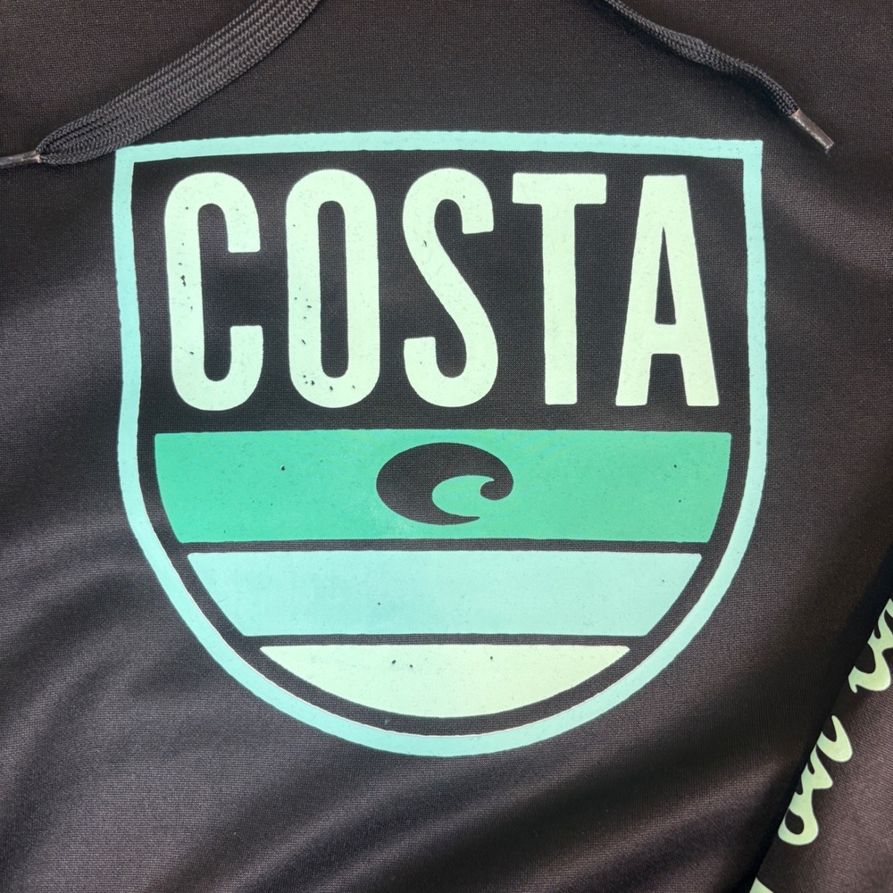 Costa Del Mar Mens XXL Black Performance Hoodie Teal Logo Born on the Water - Picture 9 of 14